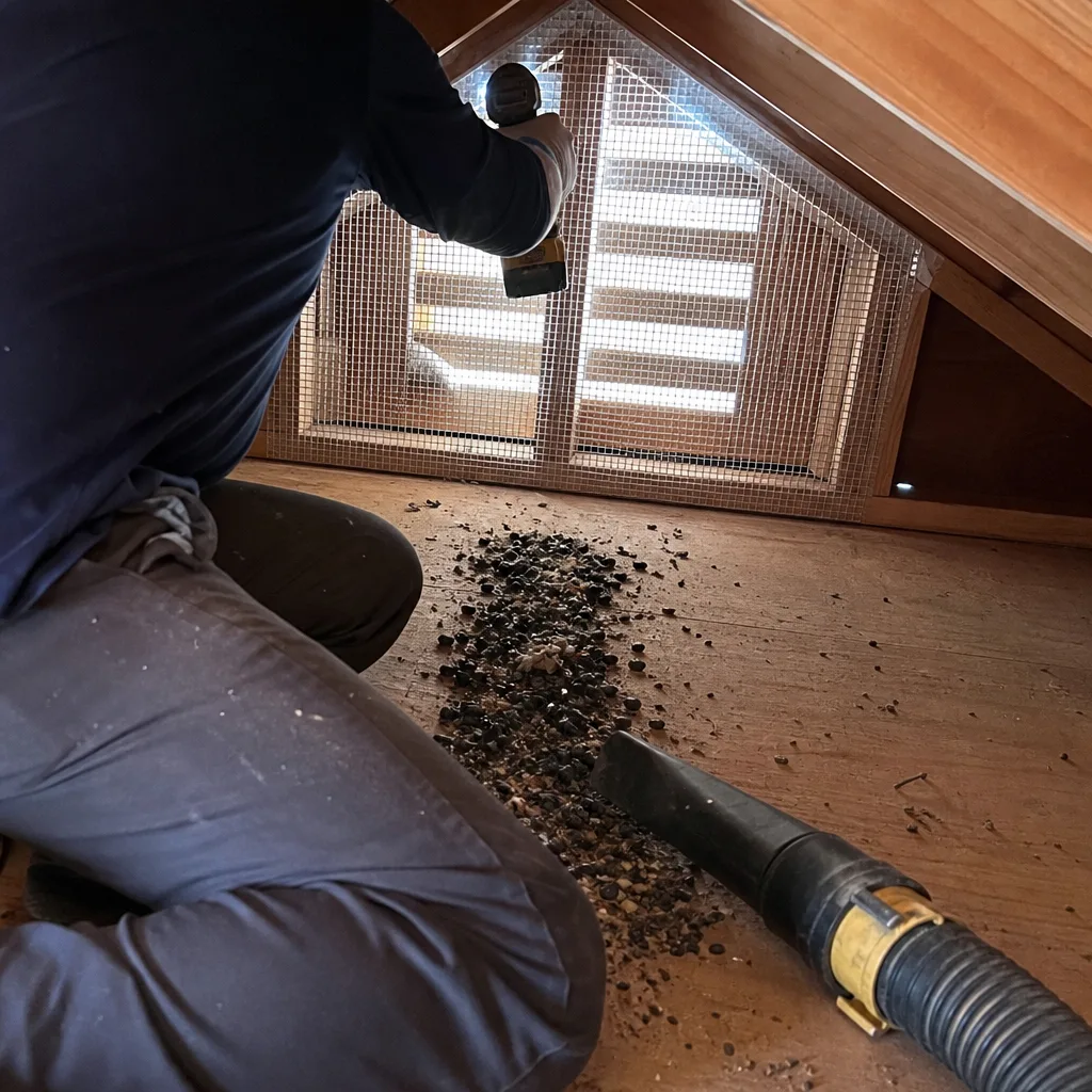 Attic cleaning and rodent proofing service with exclusion mesh installation nationwide