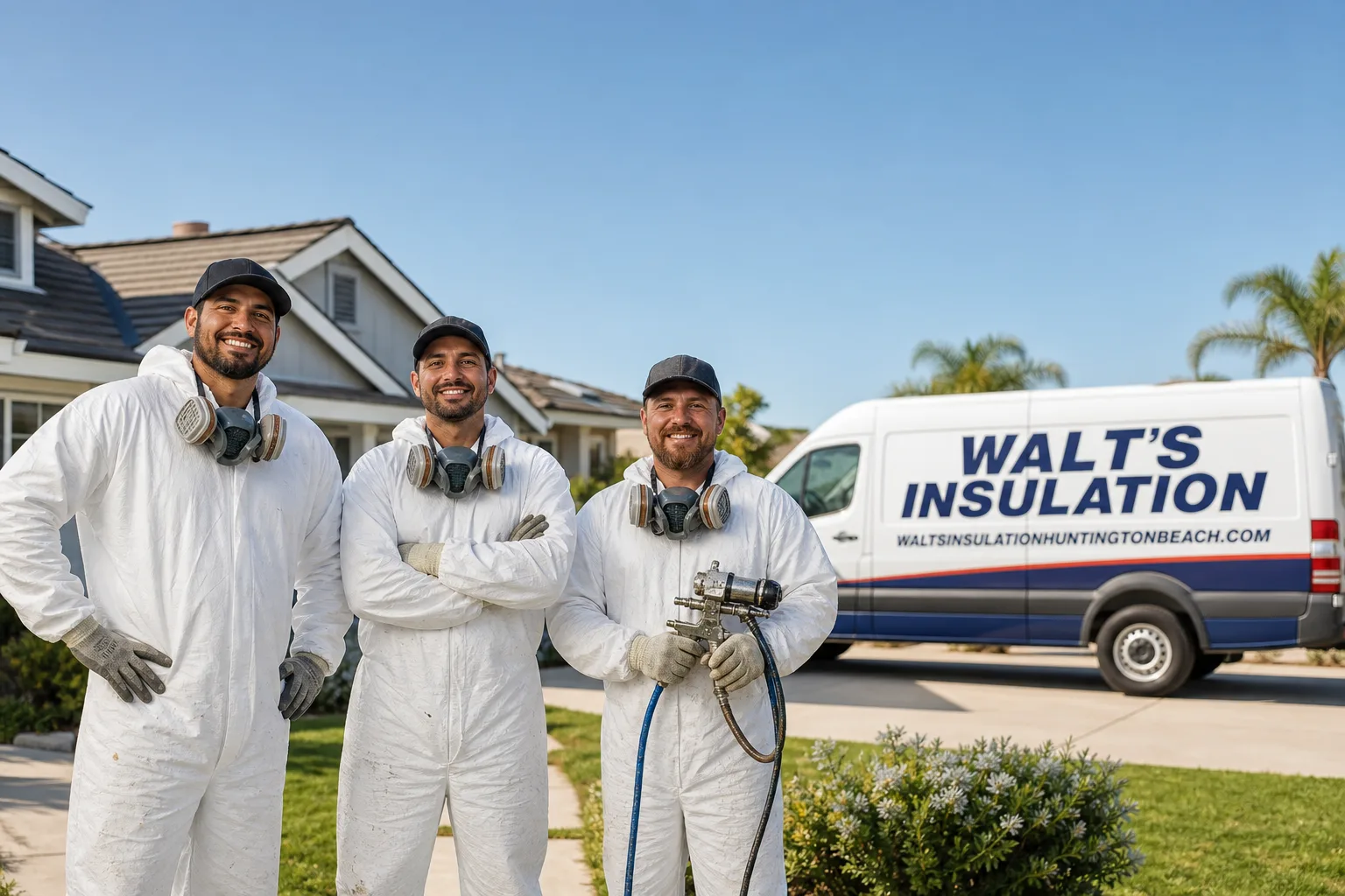 Walt's Insulation insulation service vehicle and crew in Huntington Beach, CA