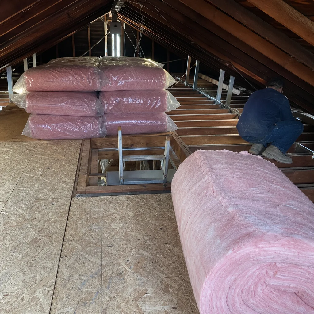 Professional technician performing attic insulation removal and replacement services. nationwide